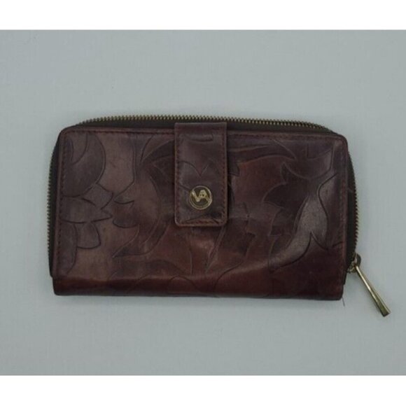 Valentina Genuine Embossed Floral Pattern Design Dark Red Leather Wallet Italy - Picture 1 of 12